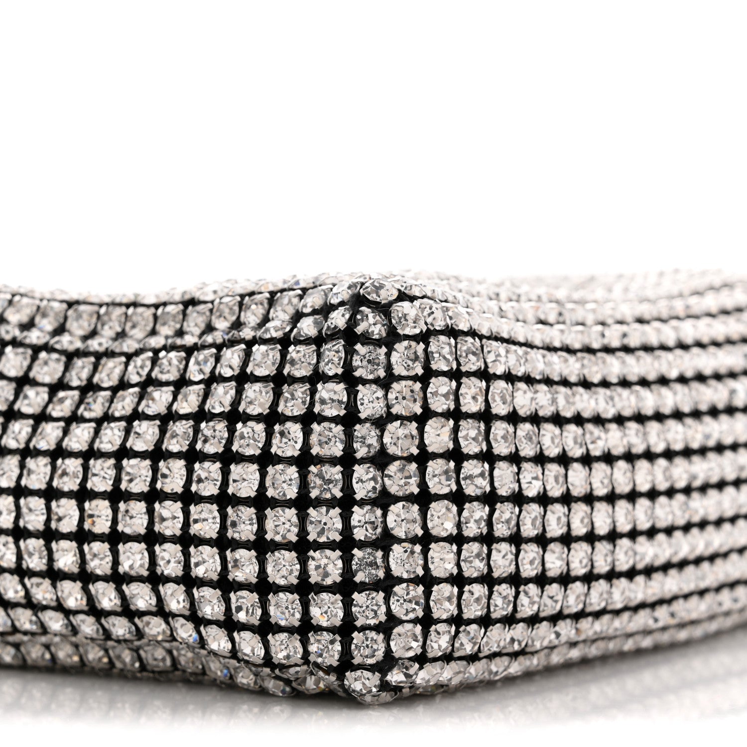 Mesh Crystal Rhinestone Mini Heiress Pouch Black Silver