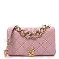 Lambskin Quilted Medium Color Match Flap Light Pink