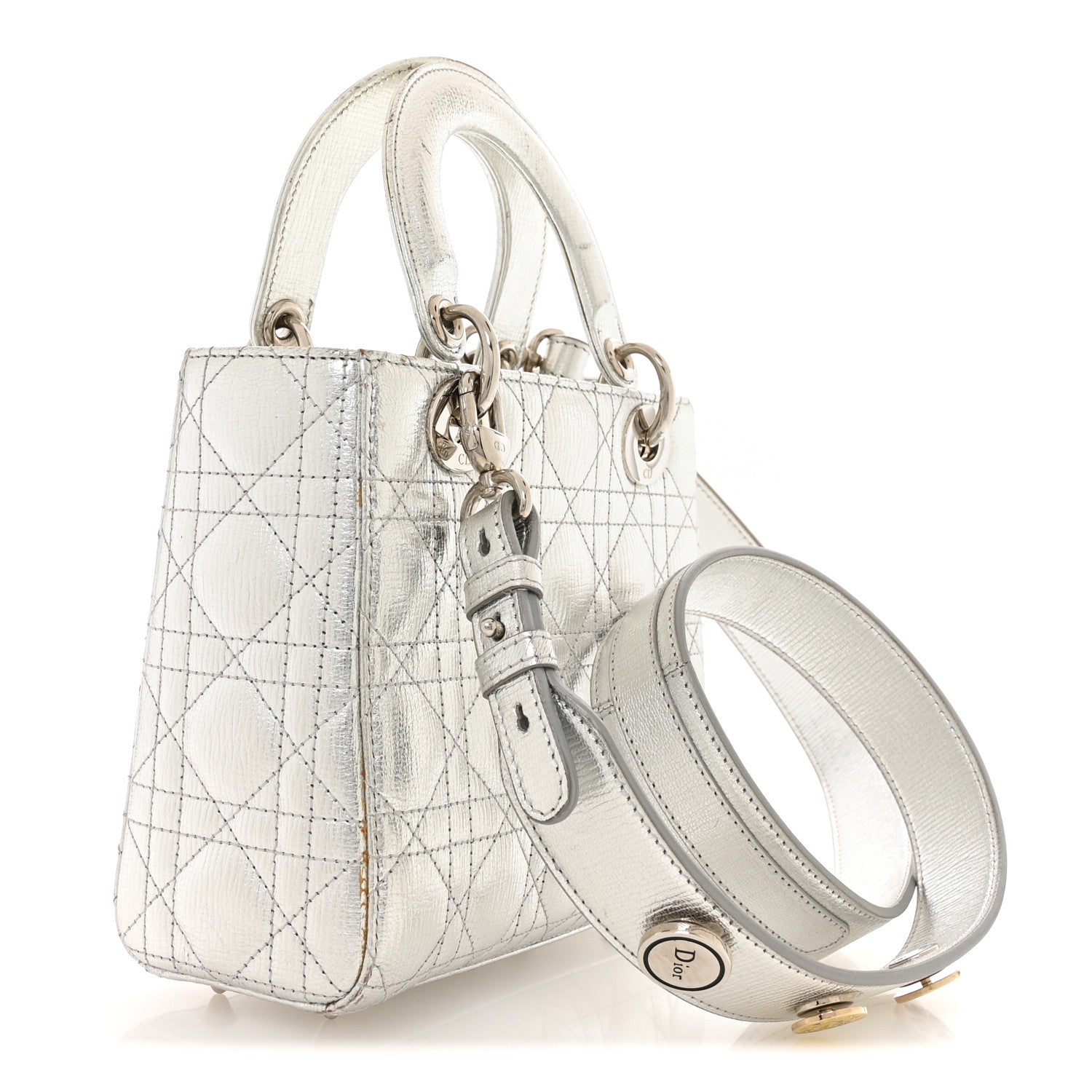 Metallic Grained Calfskin Cannage Small Lucky Badges My Lady Dior Silver