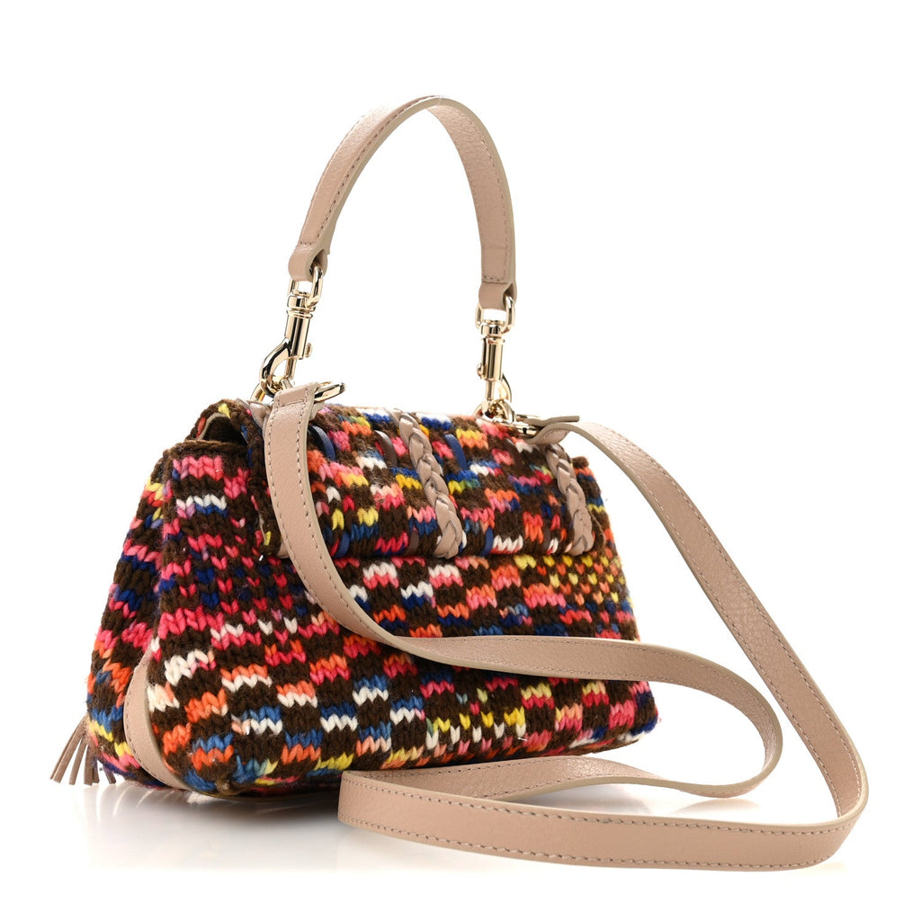 Cashmere Knit Calfskin Mini Penelope Soft Shoulder Bag Woodrose Multicolor