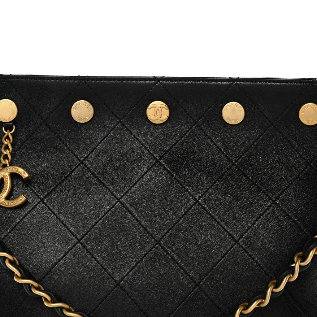 Shiny Calfskin Quilted Hobo Black