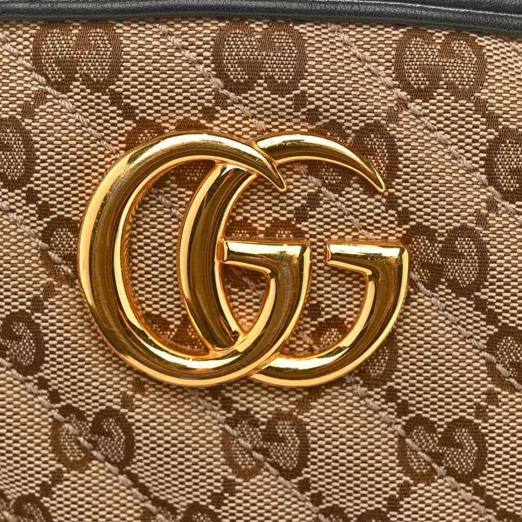 Monogram Matelasse Diagonal Small GG Marmont Chain Shoulder Bag Beige Black