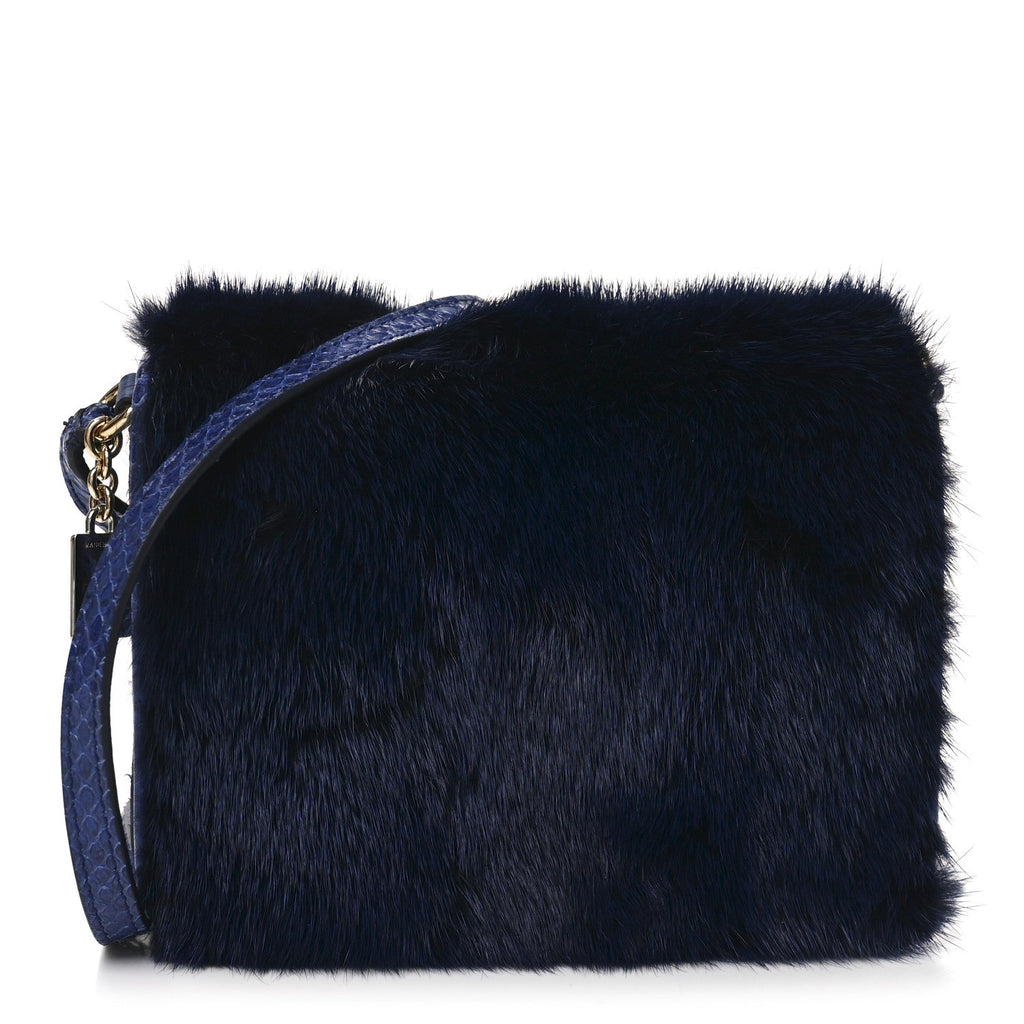 Mink Fur Snakeskin Crossbody Bag Navy
