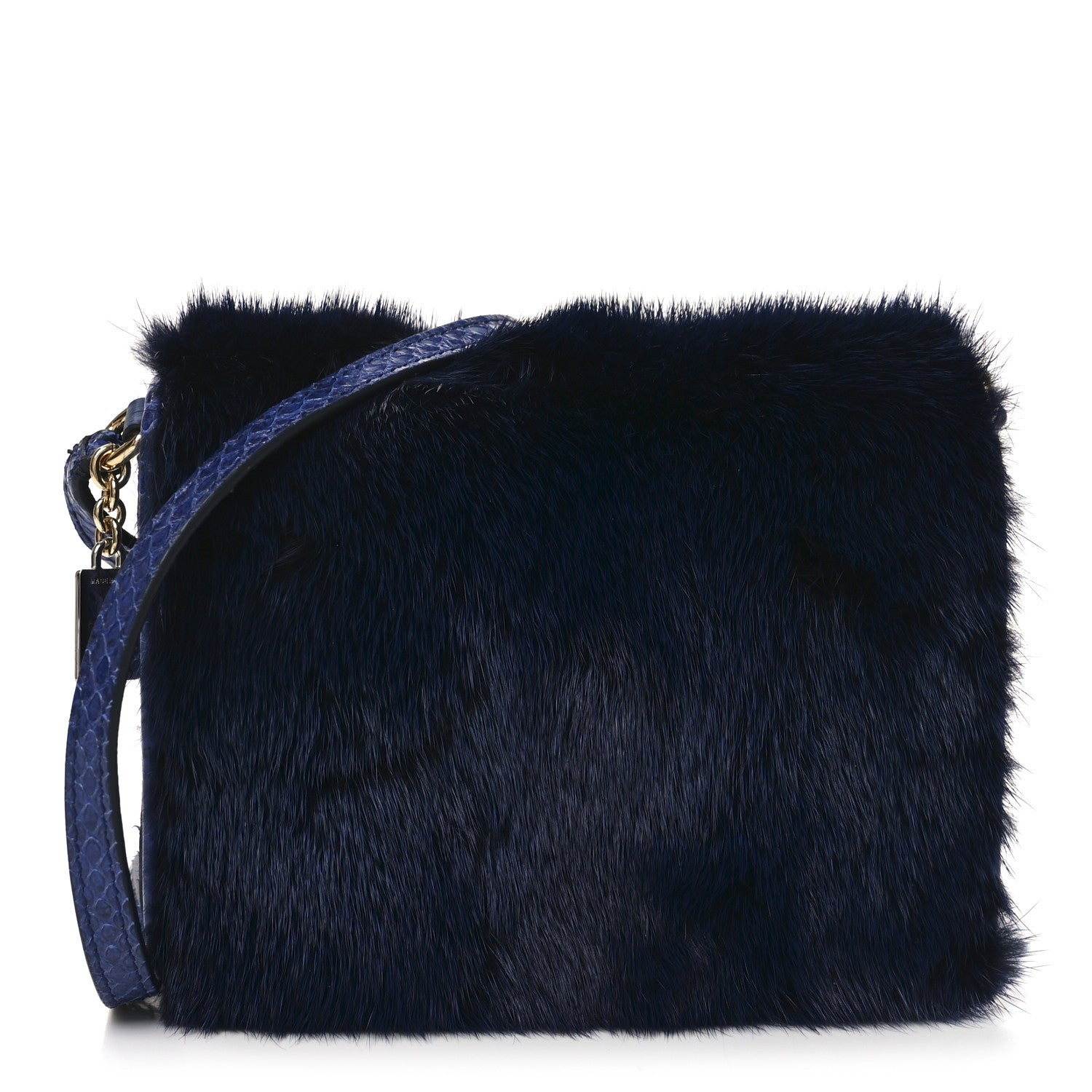 Mink Fur Snakeskin Crossbody Bag Navy