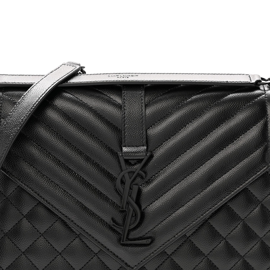 Grain De Poudre Textured Mixed Matelasse Large Triquilt Monogram Monochrome Satchel Black