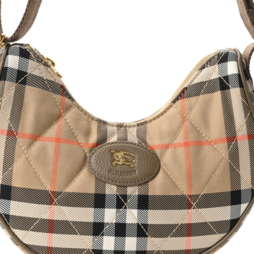 Nylon Check Horseshoe Crossbody Bag Sand Beige