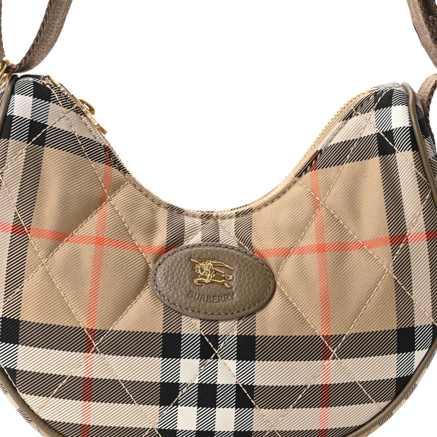 Nylon Check Horseshoe Crossbody Bag Sand Beige