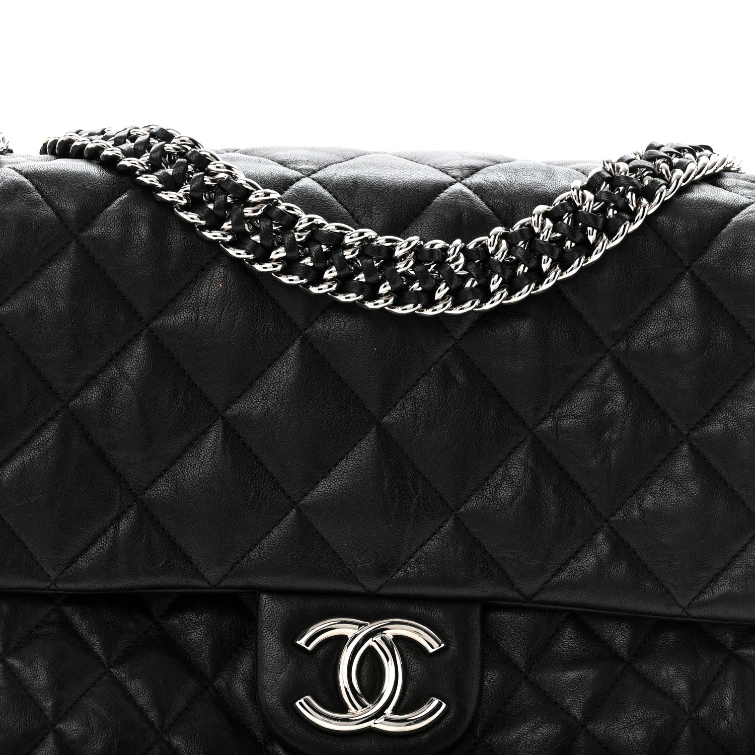 Washed Lambskin Quilted Maxi Chain Around Flap Black