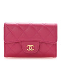 Caviar Quilted Flap  Holder Wallet Dark Pink