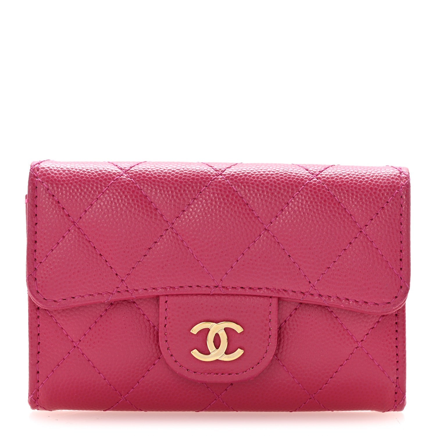 Caviar Quilted Flap  Holder Wallet Dark Pink