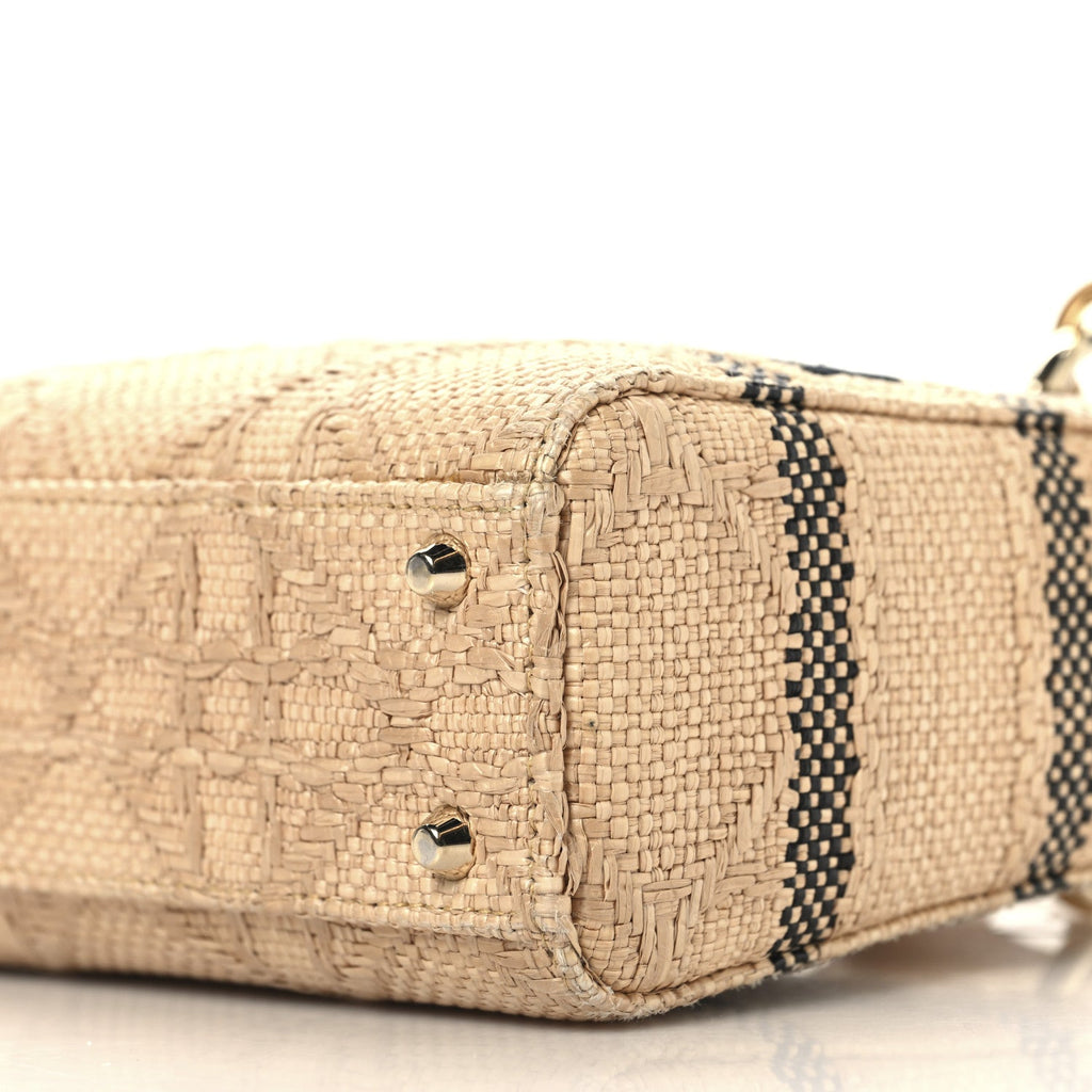 Raffia Woven Cannage Embroidered Mini Lady D-Lite Natural Black