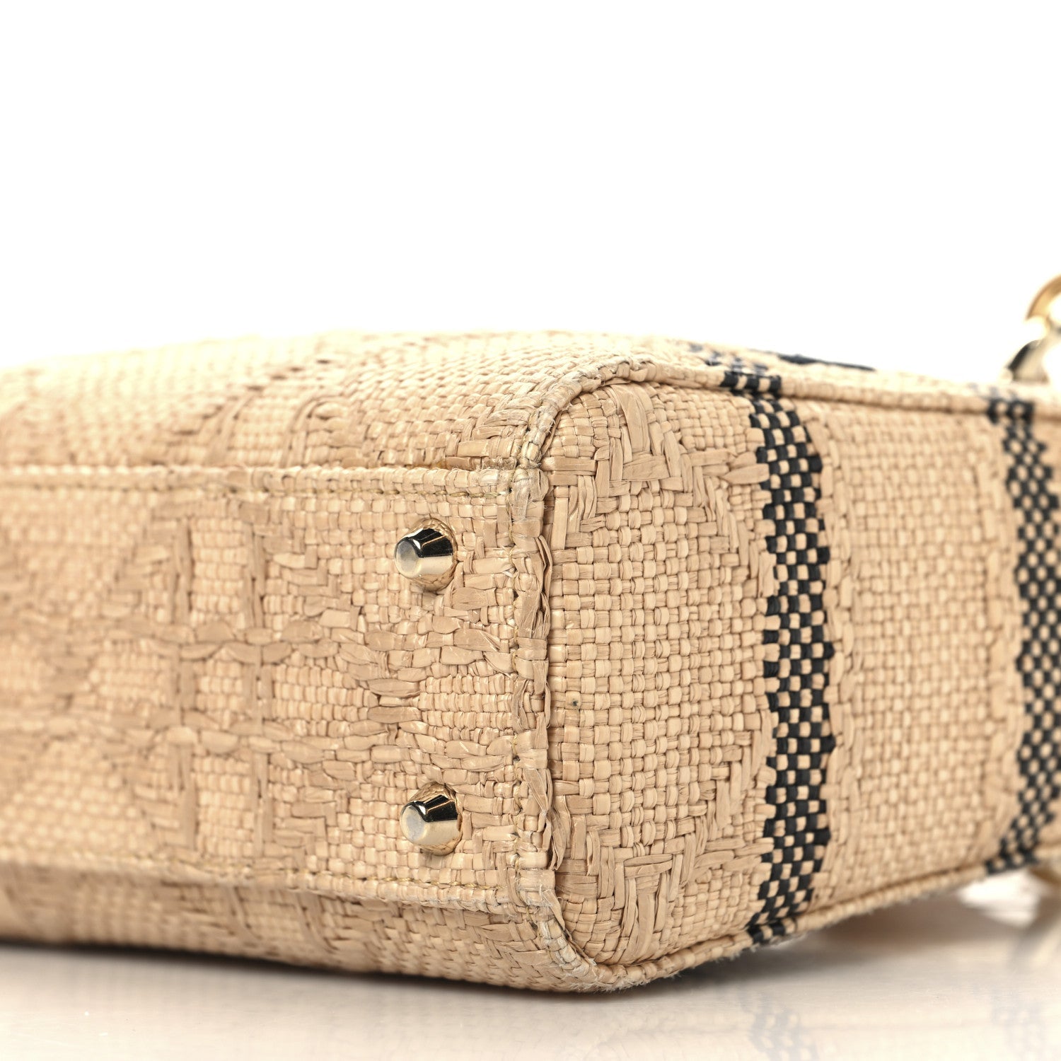 Raffia Woven Cannage Embroidered Mini Lady D-Lite Natural Black