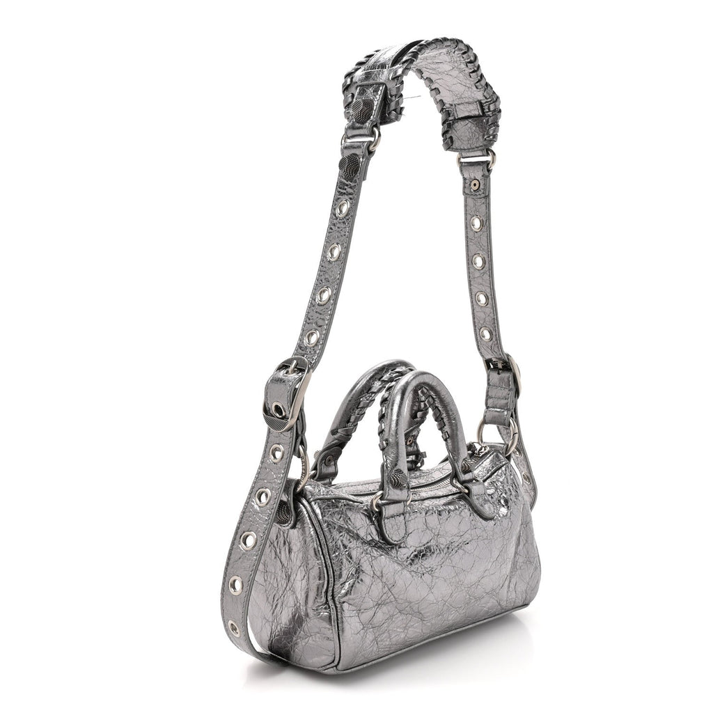 Metallic Agneau Arena Mini Le Cagole Duffle Crossbody Bag Silver