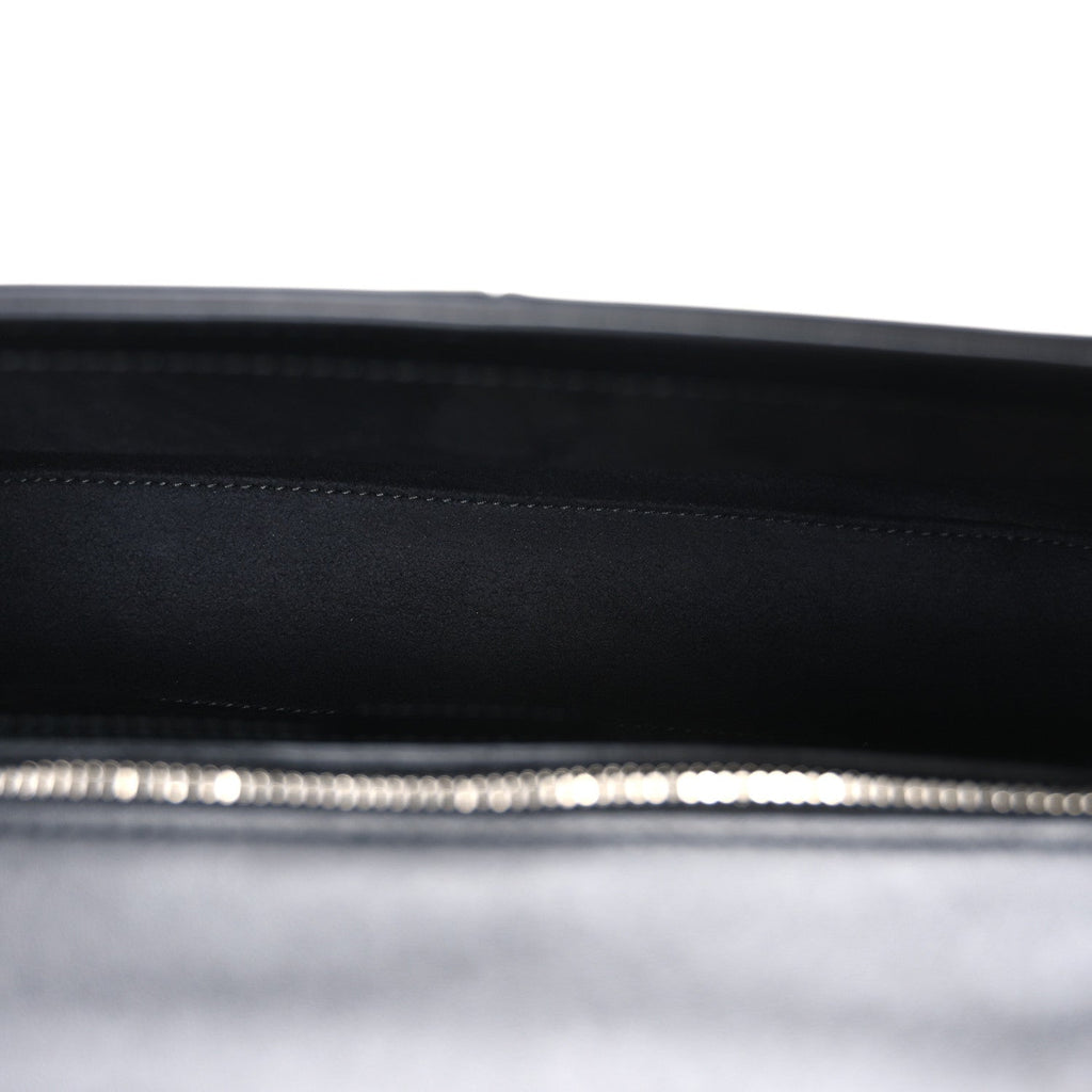 Senna Calfskin Lines Petite GG Top Handle Shoulder Bag Black Mystic White