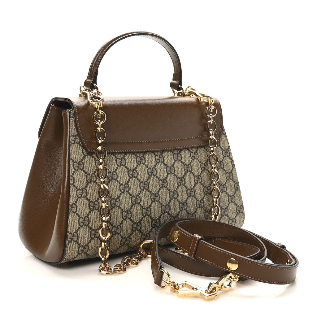 GG Supreme Monogram Calfskin Medium Horsebit 1955 Top Handle Bag Beige Ebony Brown Sugar