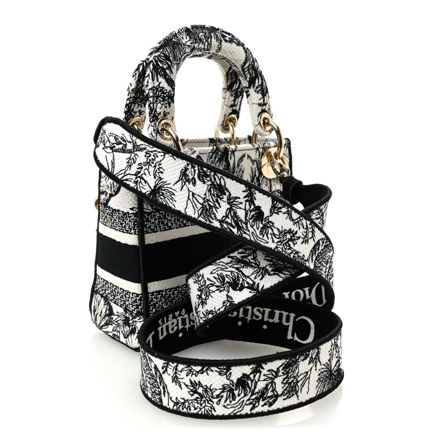 Canvas Embroidered Toile De Jouy Mini Lady D-Lite White Black