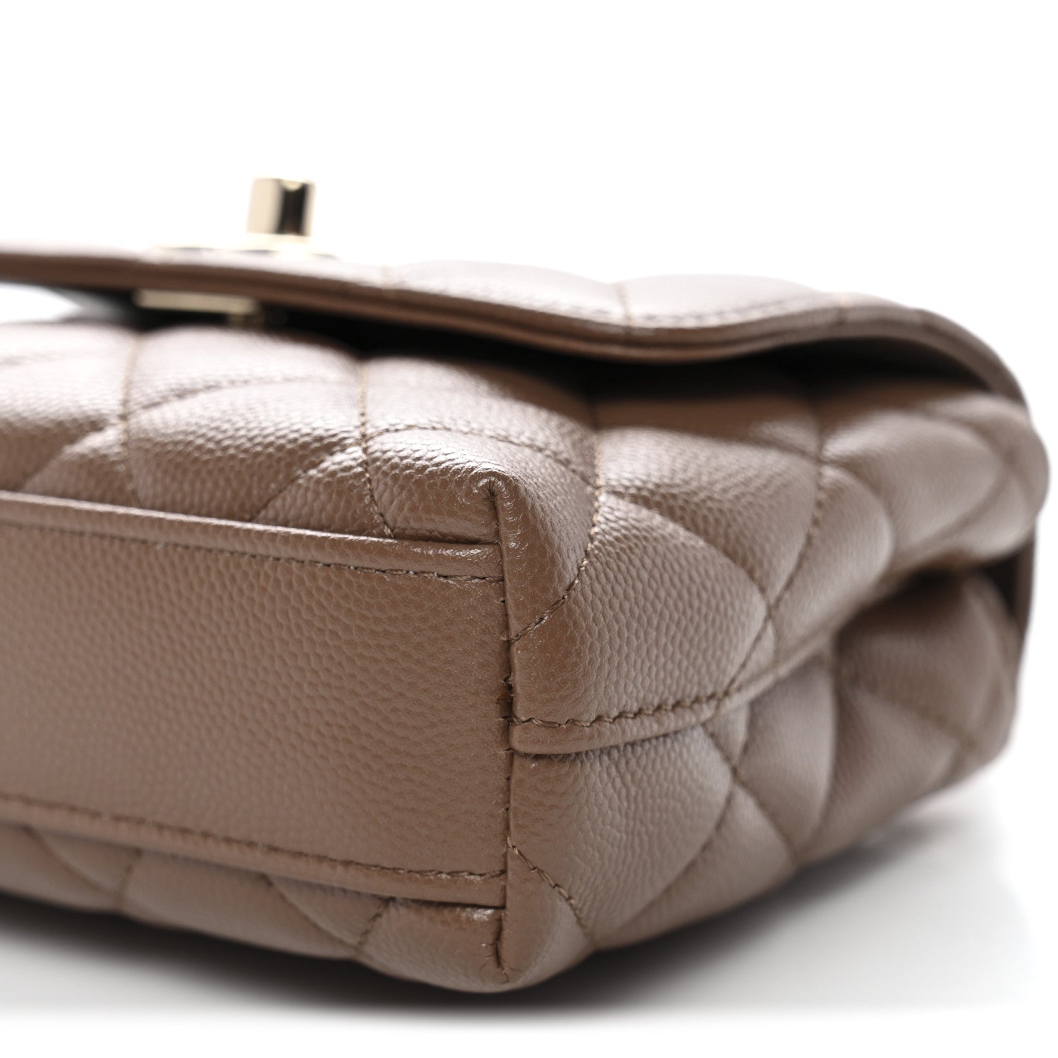 Caviar Lizard Embossed Quilted Coco Handle Clutch With Chain Brown