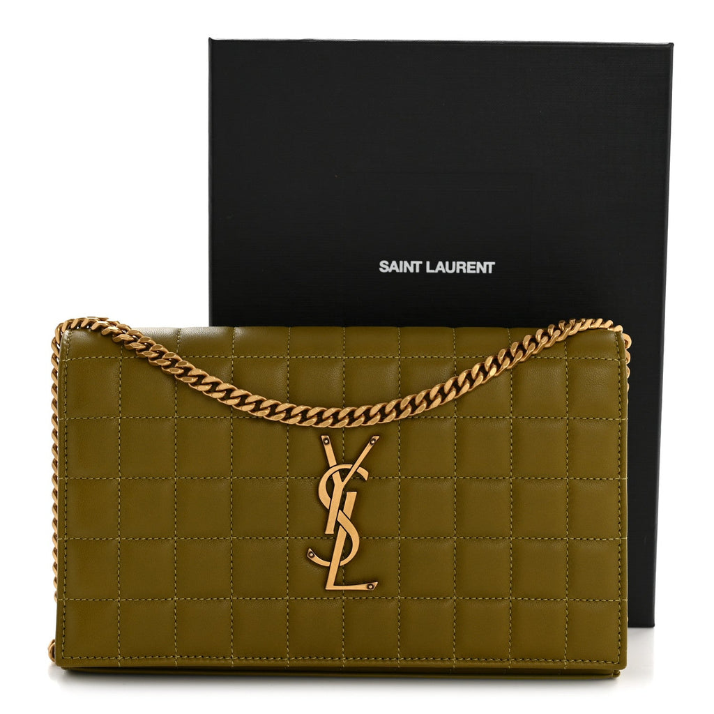 Lambskin Carre Quilted Cassandre Chain Wallet Olive Drab