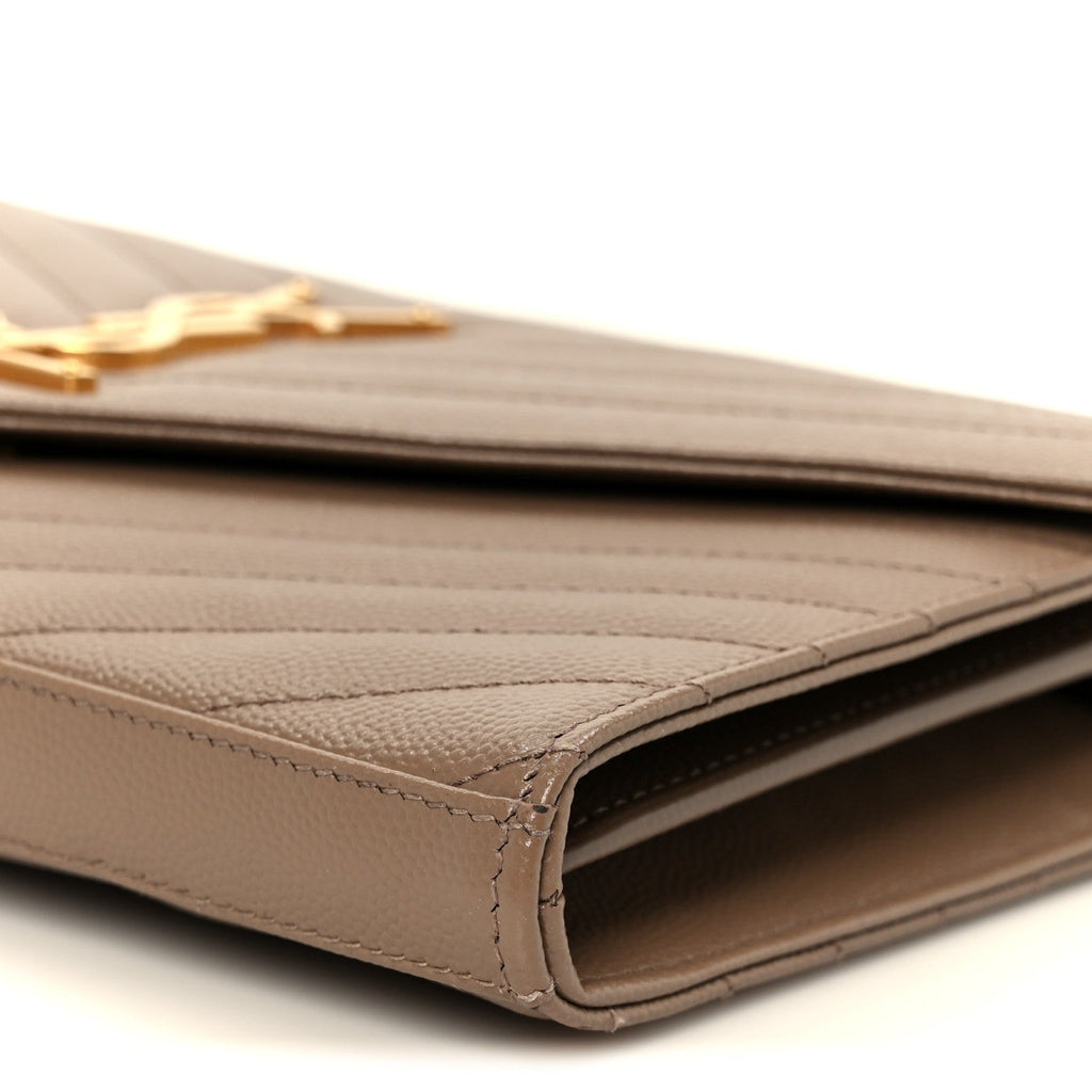 Grain De Poudre Matelasse Chevron Monogram Chain Wallet Dark Beige