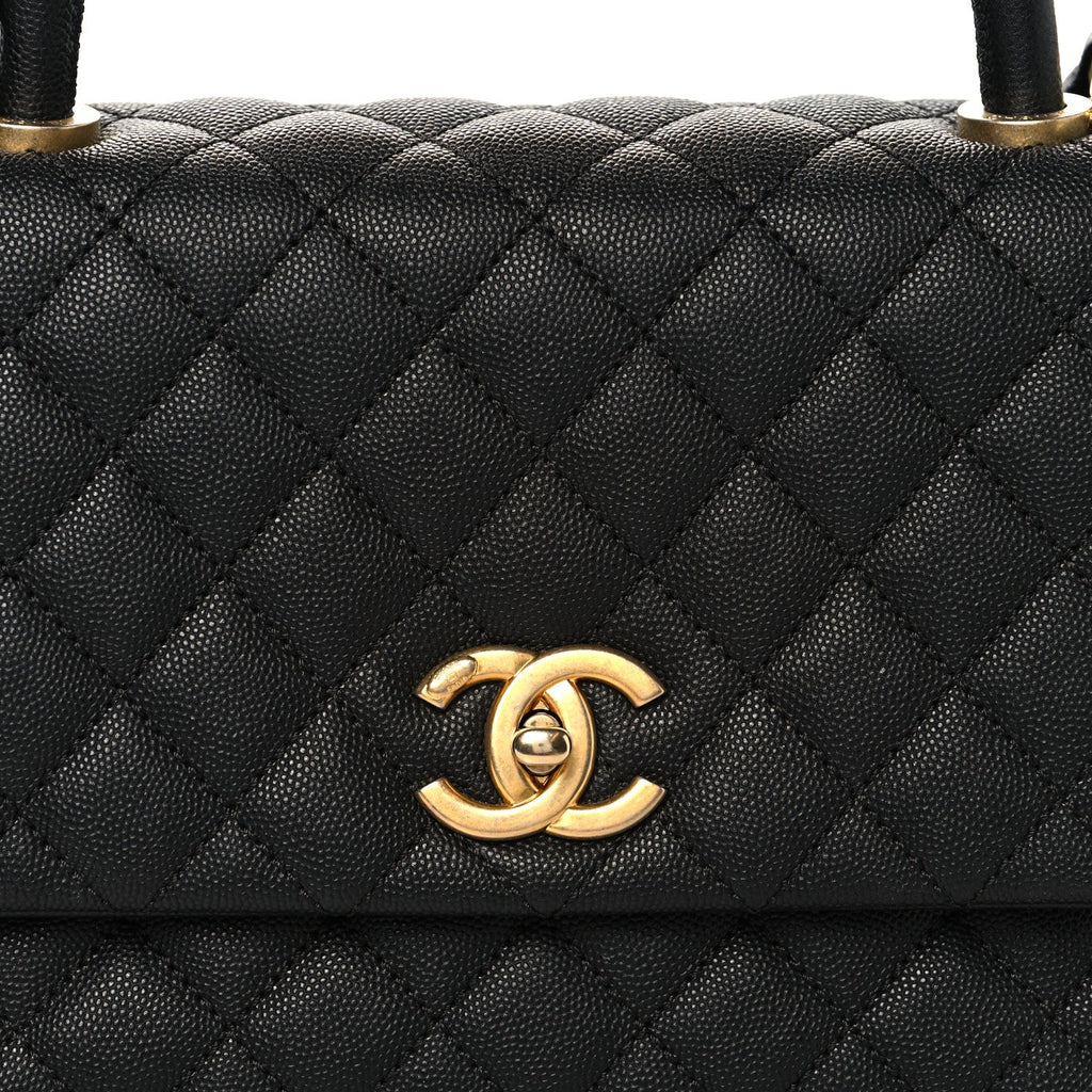Caviar Quilted Small Coco Handle Flap Black