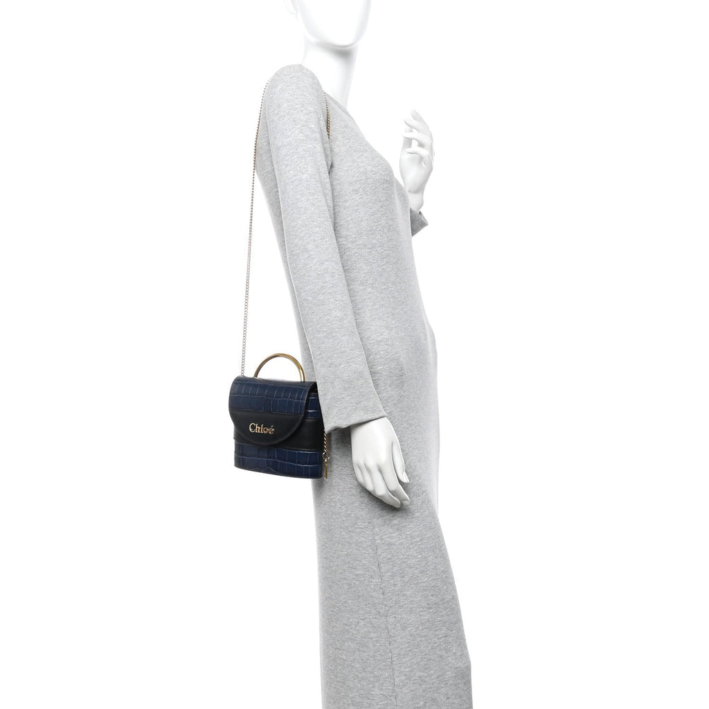 Calfskin Crocodile Embossed Small Aby Lock Full Blue