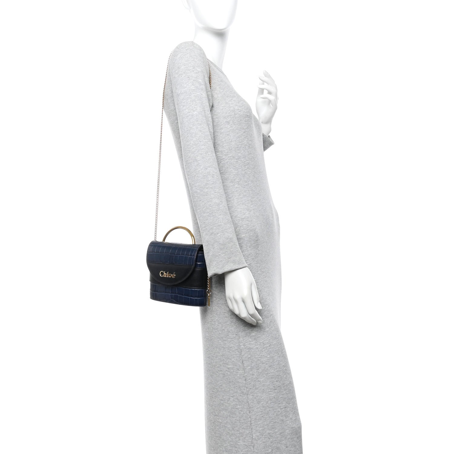 Calfskin Crocodile Embossed Small Aby Lock Full Blue