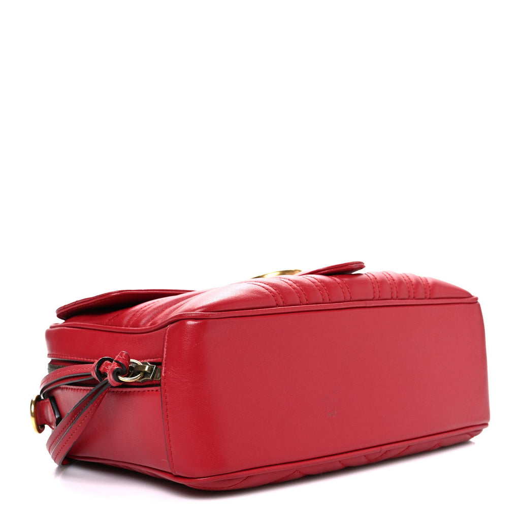 Calfskin Matelasse Sylvie Web Small GG Marmont Top Handle Shoulder Bag Hibiscus Red