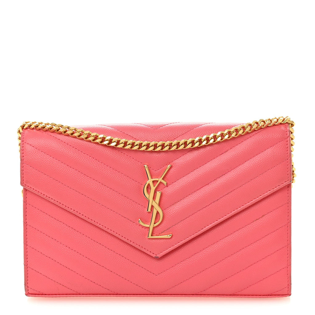 Grain De Poudre Matelasse Chevron Monogram Chain Wallet Rose Clair