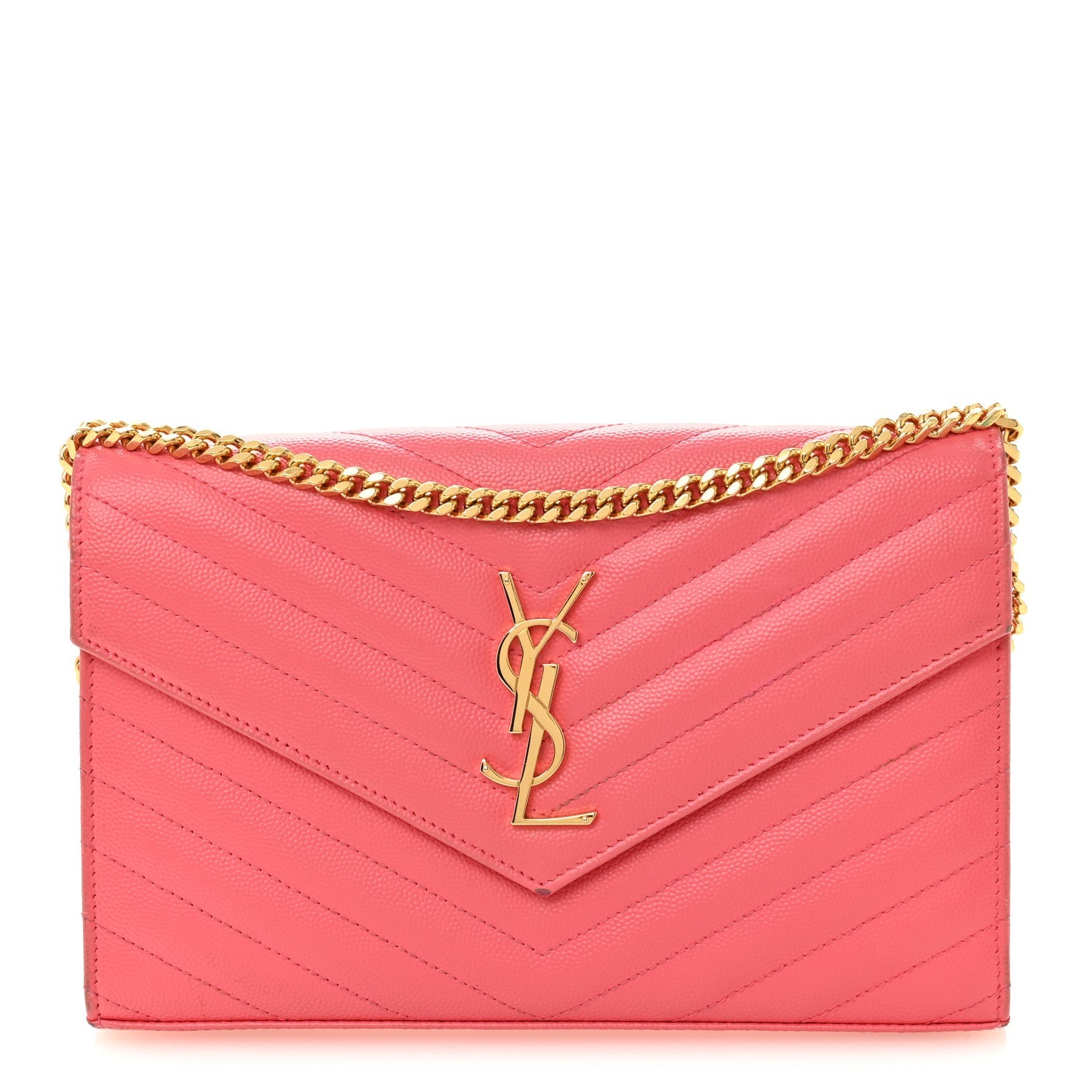 Grain De Poudre Matelasse Chevron Monogram Chain Wallet Rose Clair