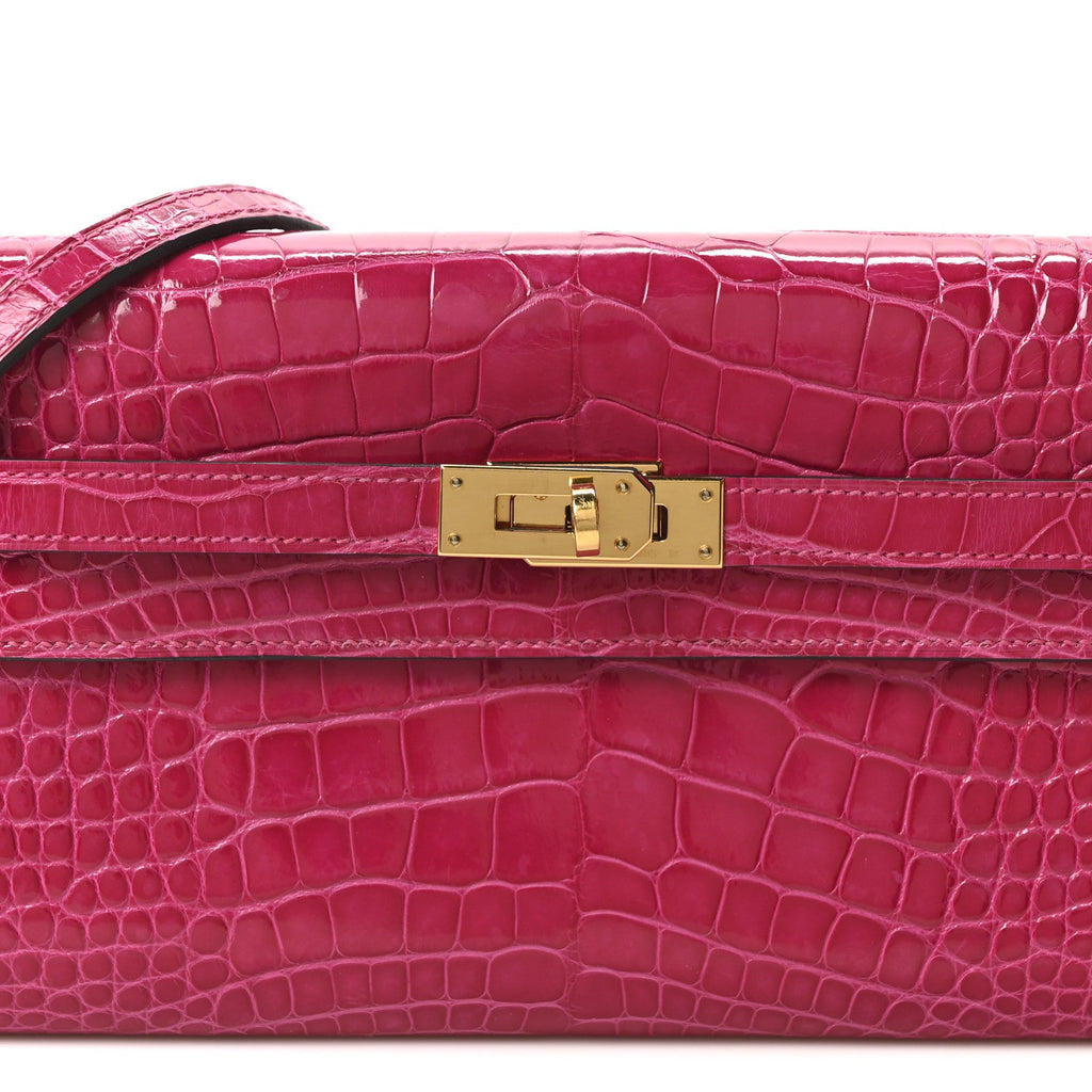 Shiny Alligator Kelly Wallet To Go Rose Scheherazade