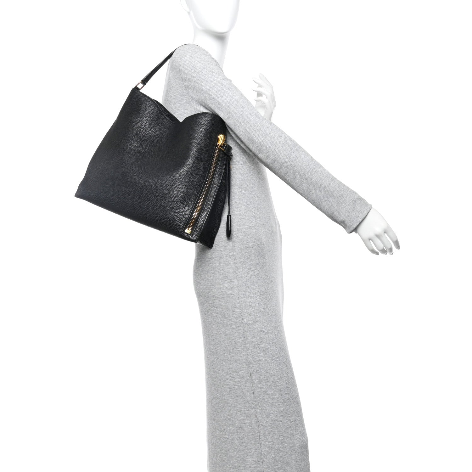 Pebbled Calfskin Small Alix Padlock Zip Hobo Bag Black