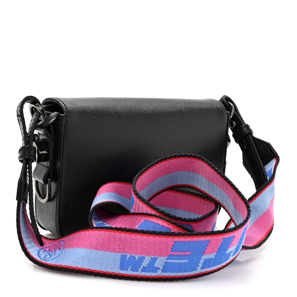 Saffiano Striped Mini Diag Binder Clip Bag Black White Indus