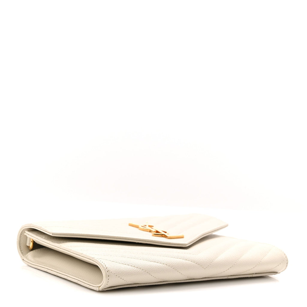 Grain De Poudre Matelasse Chevron Monogram Envelope Clutch Crema Soft