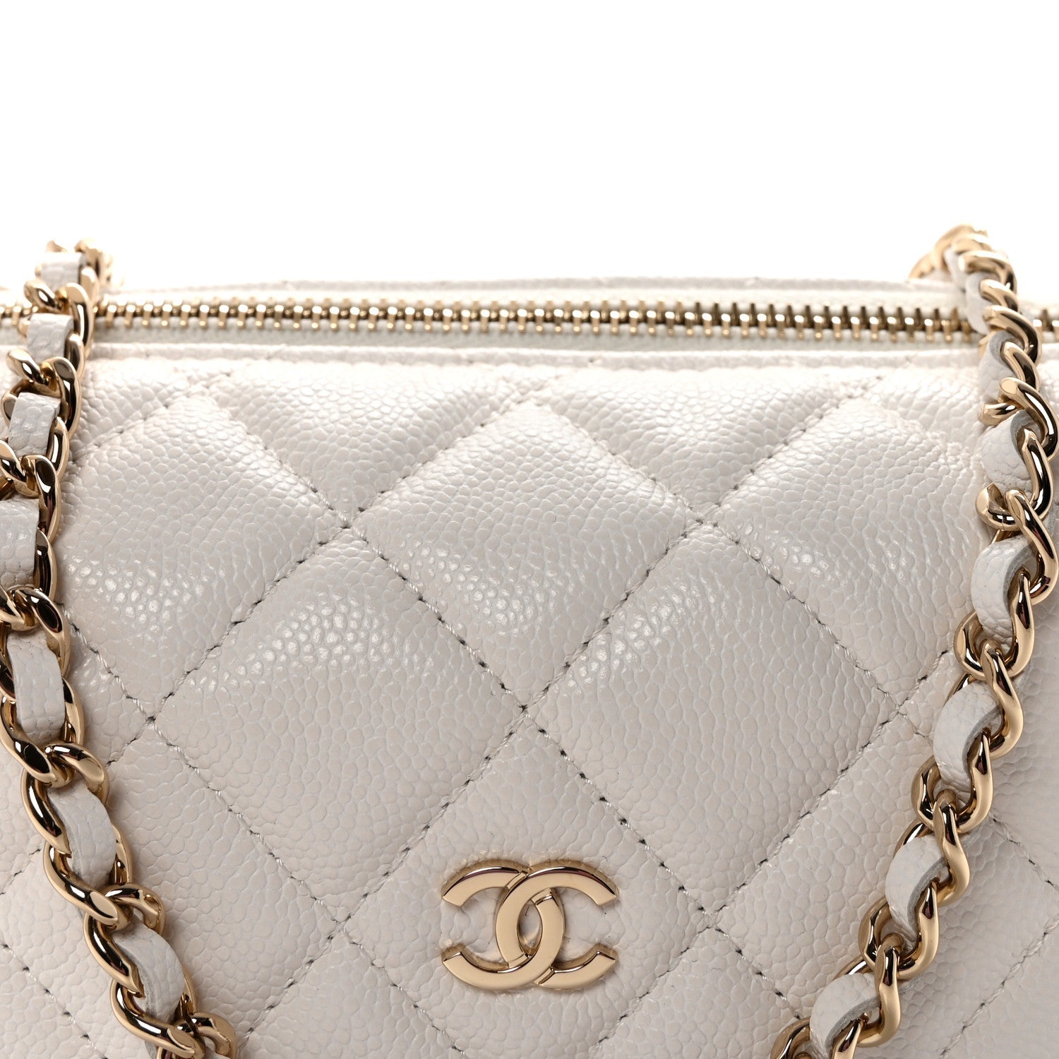 Caviar Quilted Hobo Clutch With Chain White