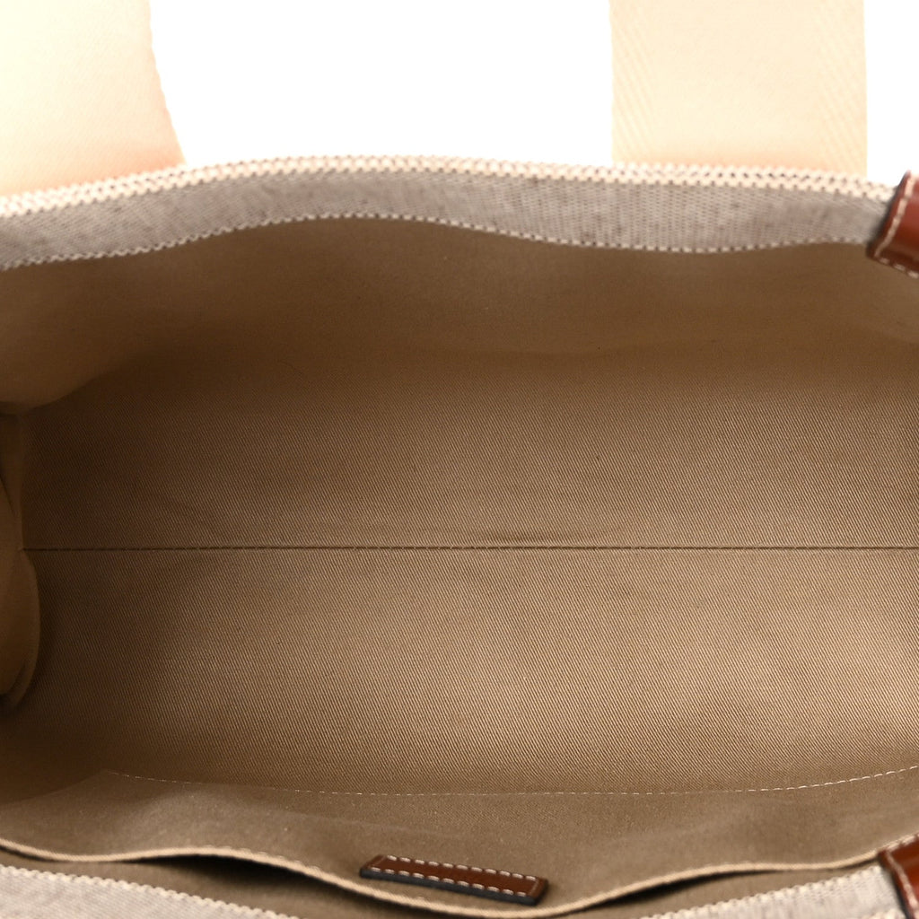 Cotton Calfskin Medium Woody Ribbon Tote White Brown