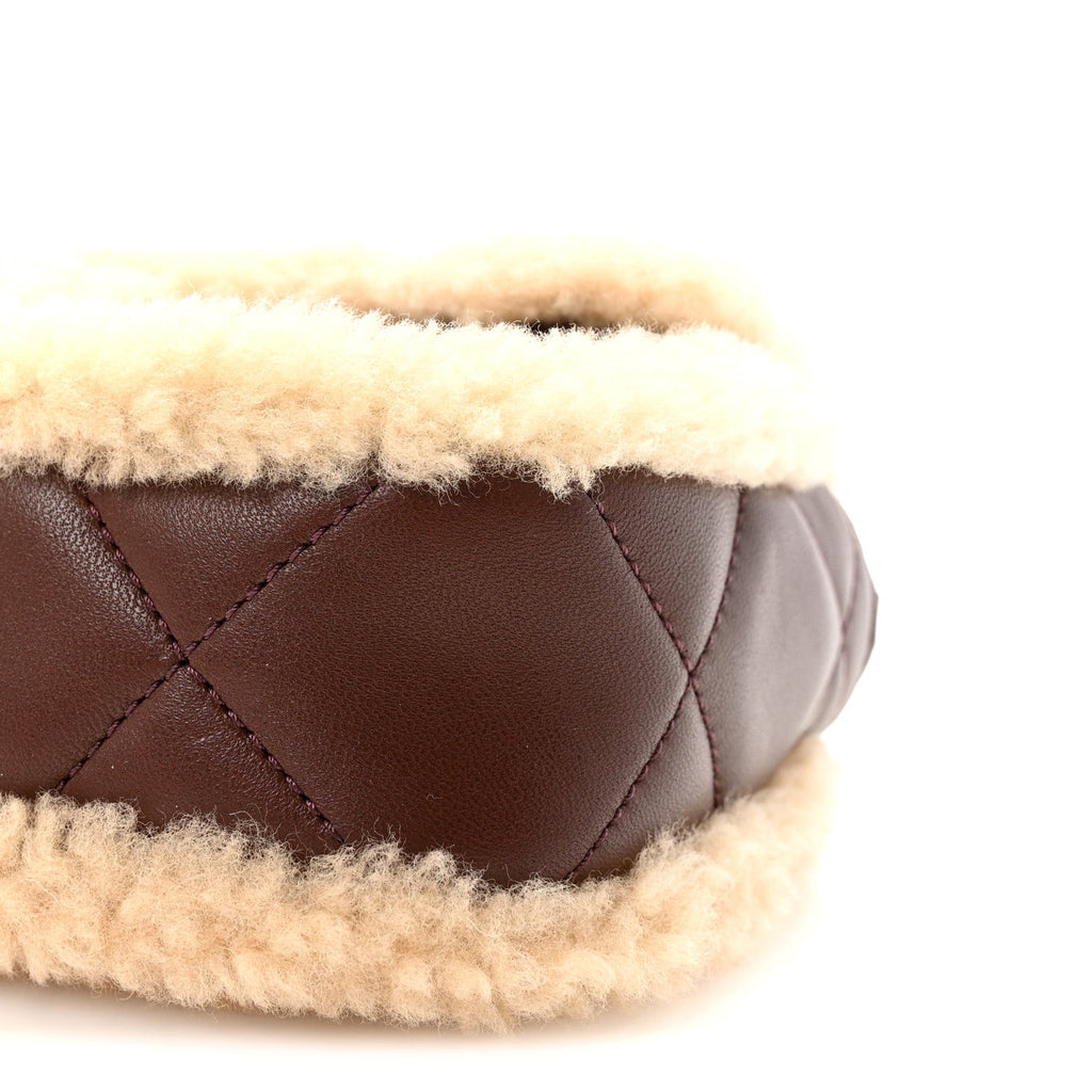 Shearling Lambskin Quilted Mini Furry Coco Flap Beige Dark Brown
