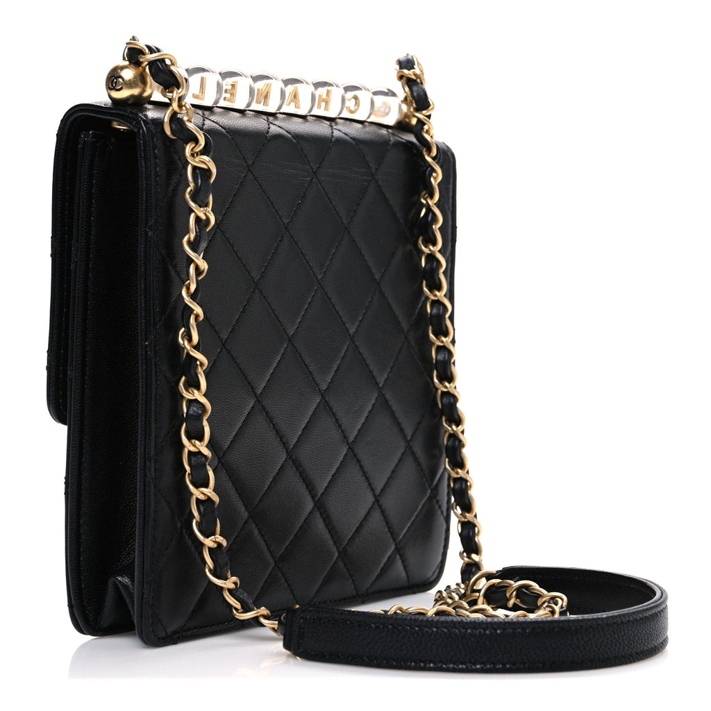 Lambskin Quilted Chic Pearls Flap Black