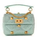 Crystal Suede Small Roman Stud Shoulder Bag Green