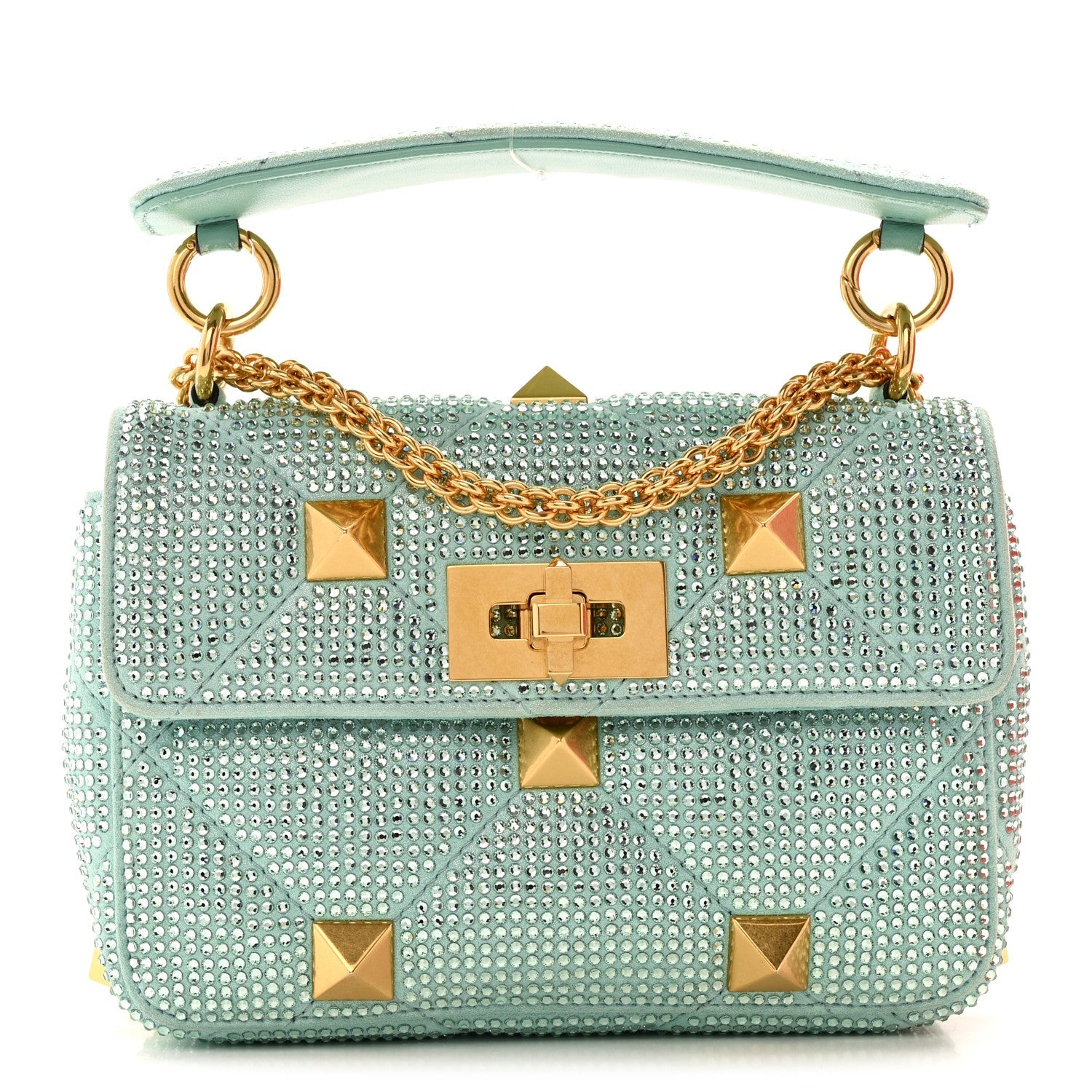 Crystal Suede Small Roman Stud Shoulder Bag Green