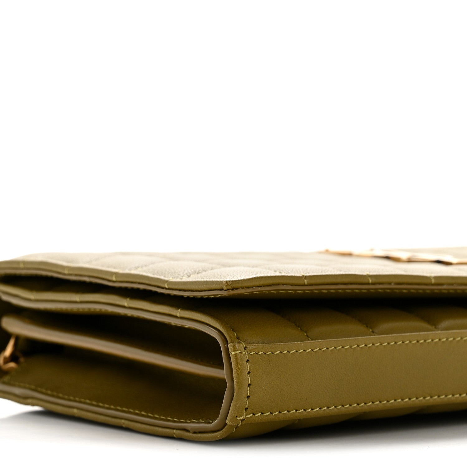 Lambskin Carre Quilted Cassandre Chain Wallet Olive Drab