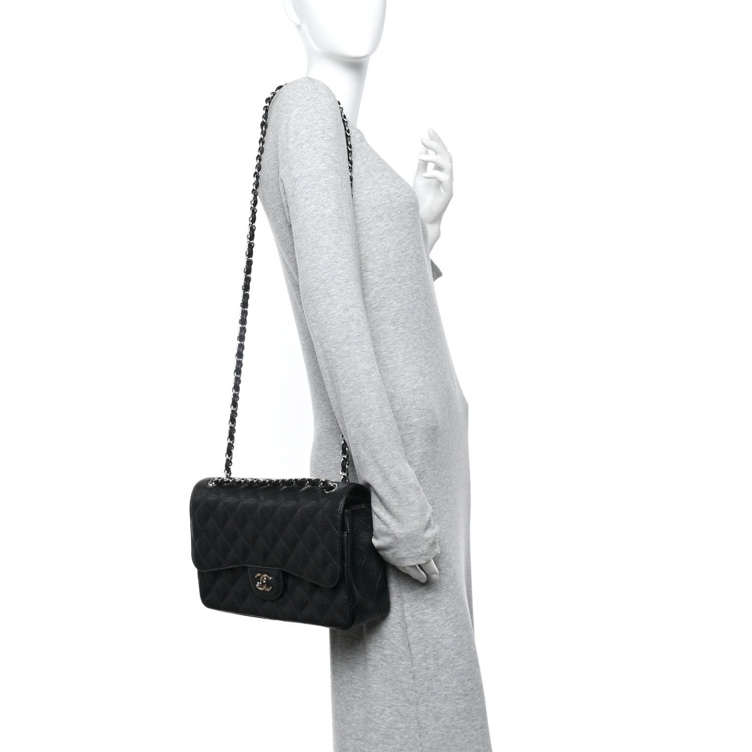 Caviar Quilted Jumbo Double Flap Black