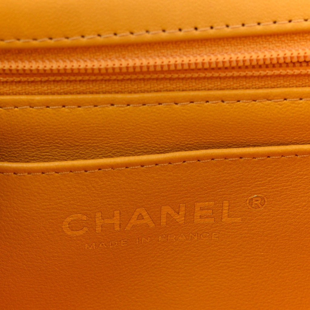 Lambskin Quilted Mini Top Handle Rectangular Flap Yellow