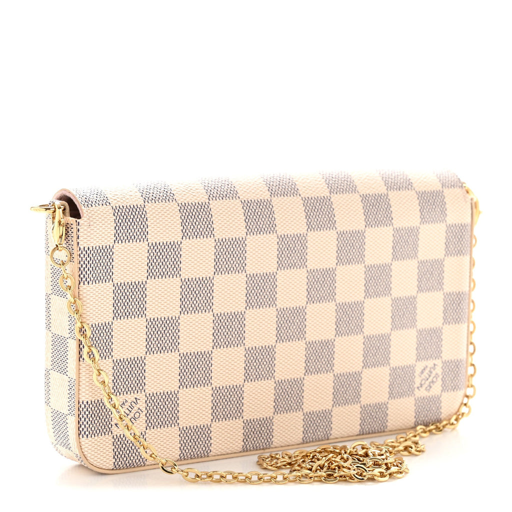 Damier Azur Pochette Felicie Chain Wallet Rose Ballerine