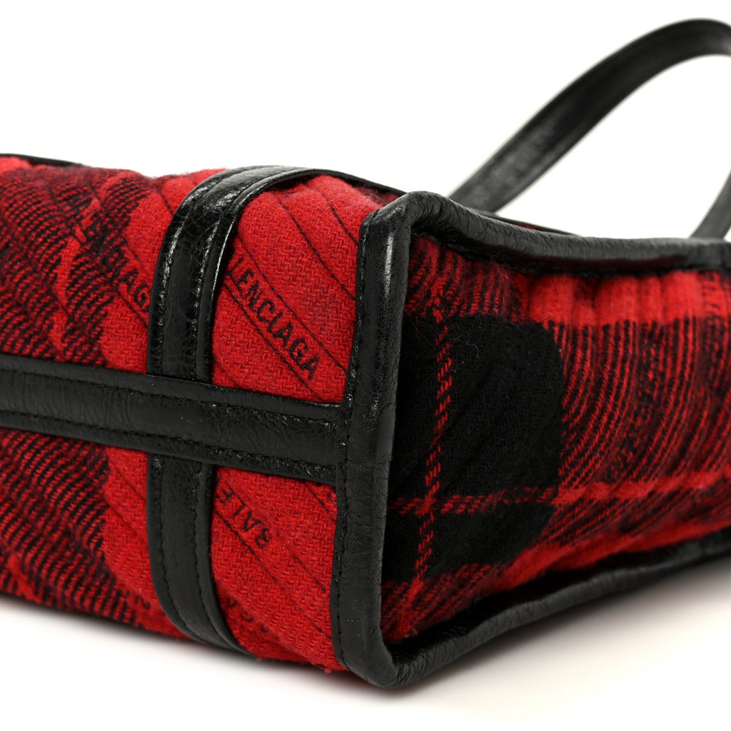 Wool Cuir Arena Plaid Diagonal Allover Logo Matelasse XS Bazar Shopper Tote Red Black