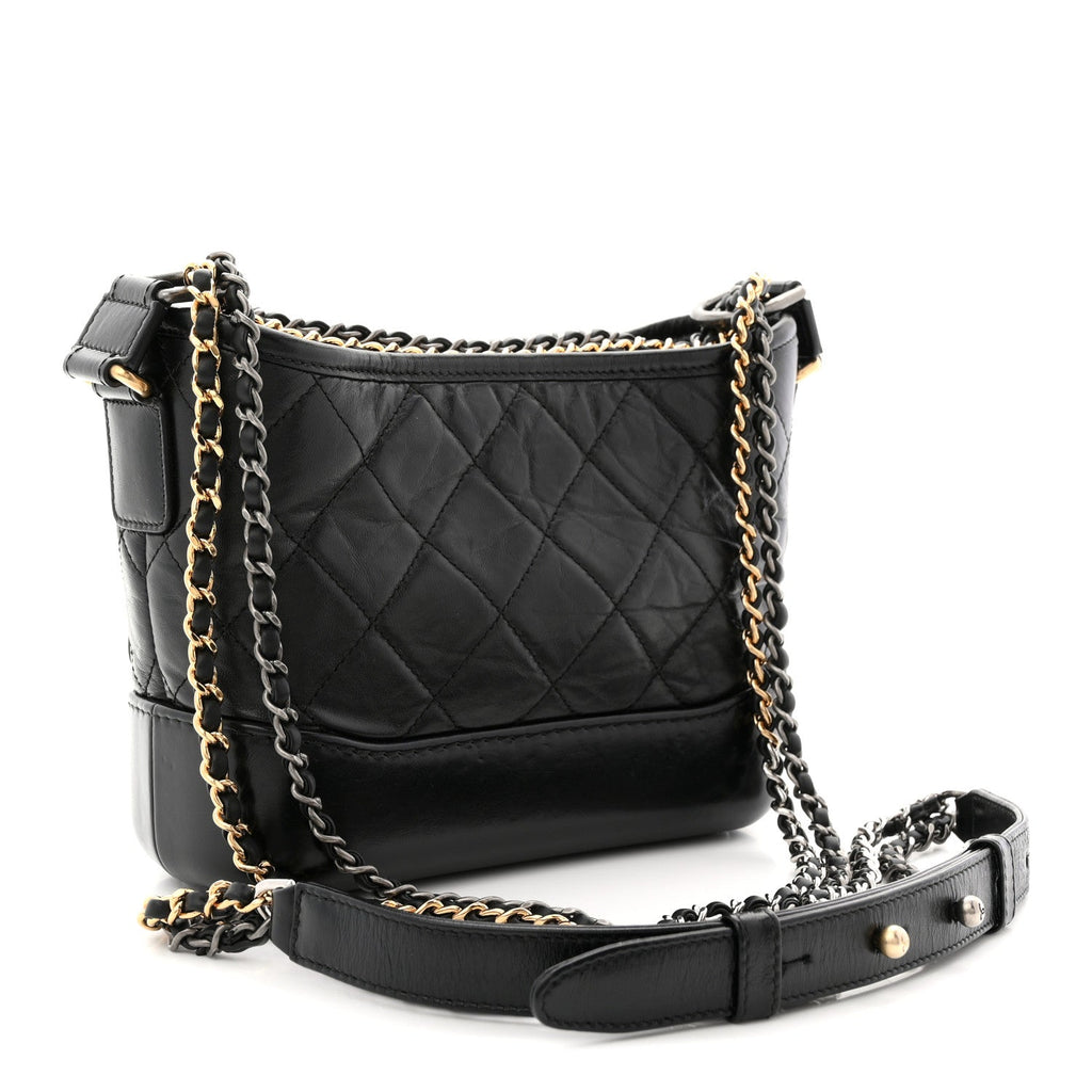 Aged Calfskin Quilted Small Gabrielle Hobo Black