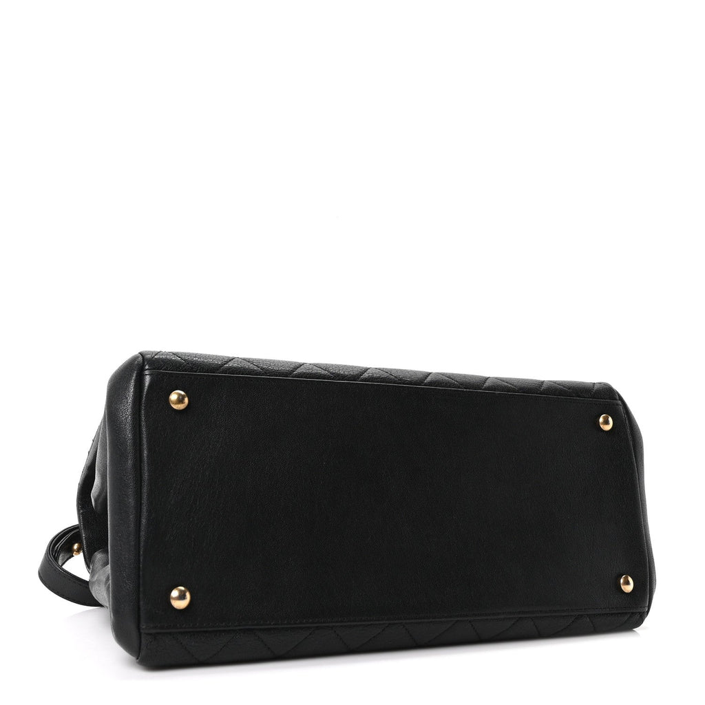 Shiny Sheepskin Quilted Large Trapezio Flap Black