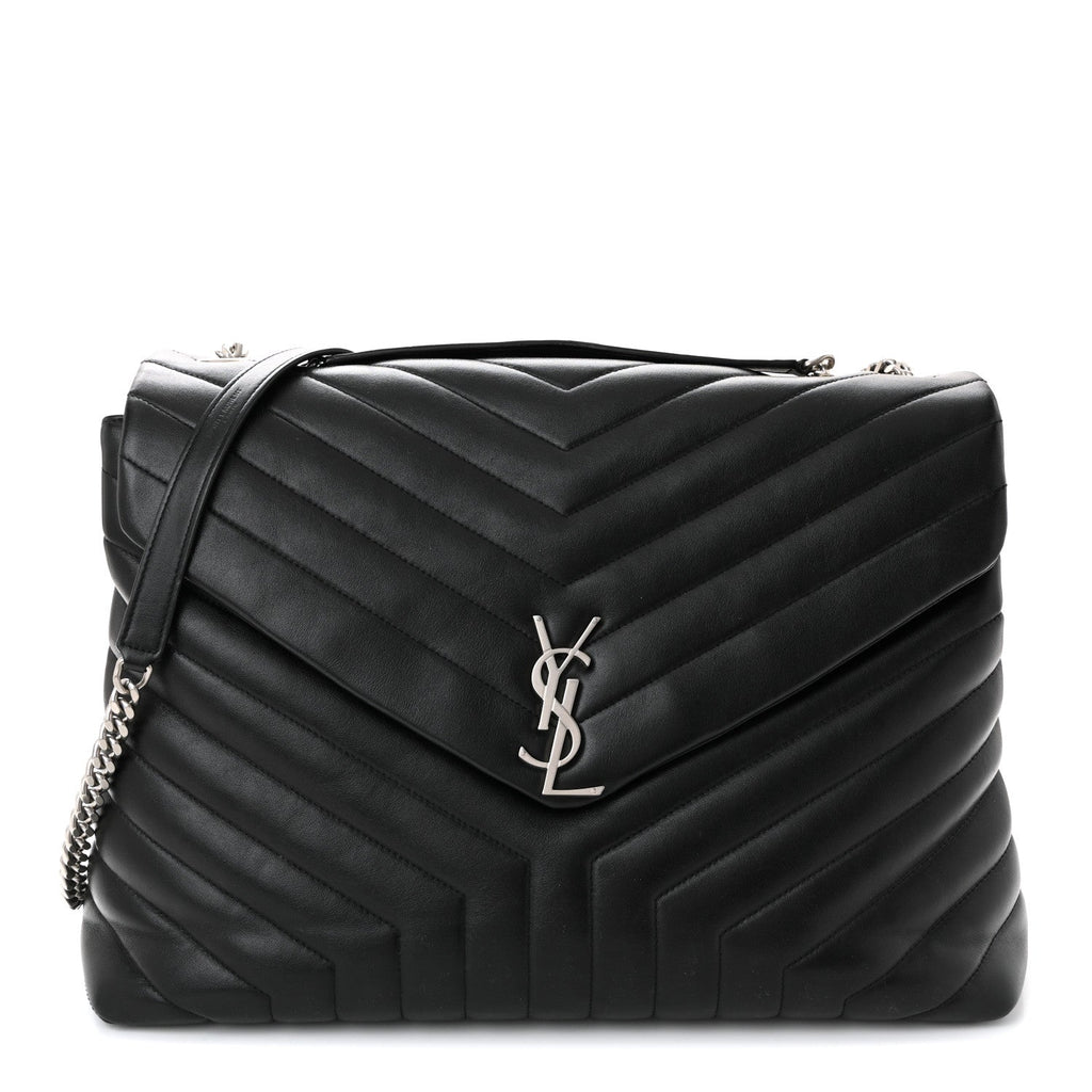 Calfskin Y Quilted Monogram Large Loulou Chain Satchel Black