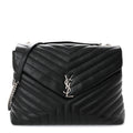 Calfskin Y Quilted Monogram Large Loulou Chain Satchel Black