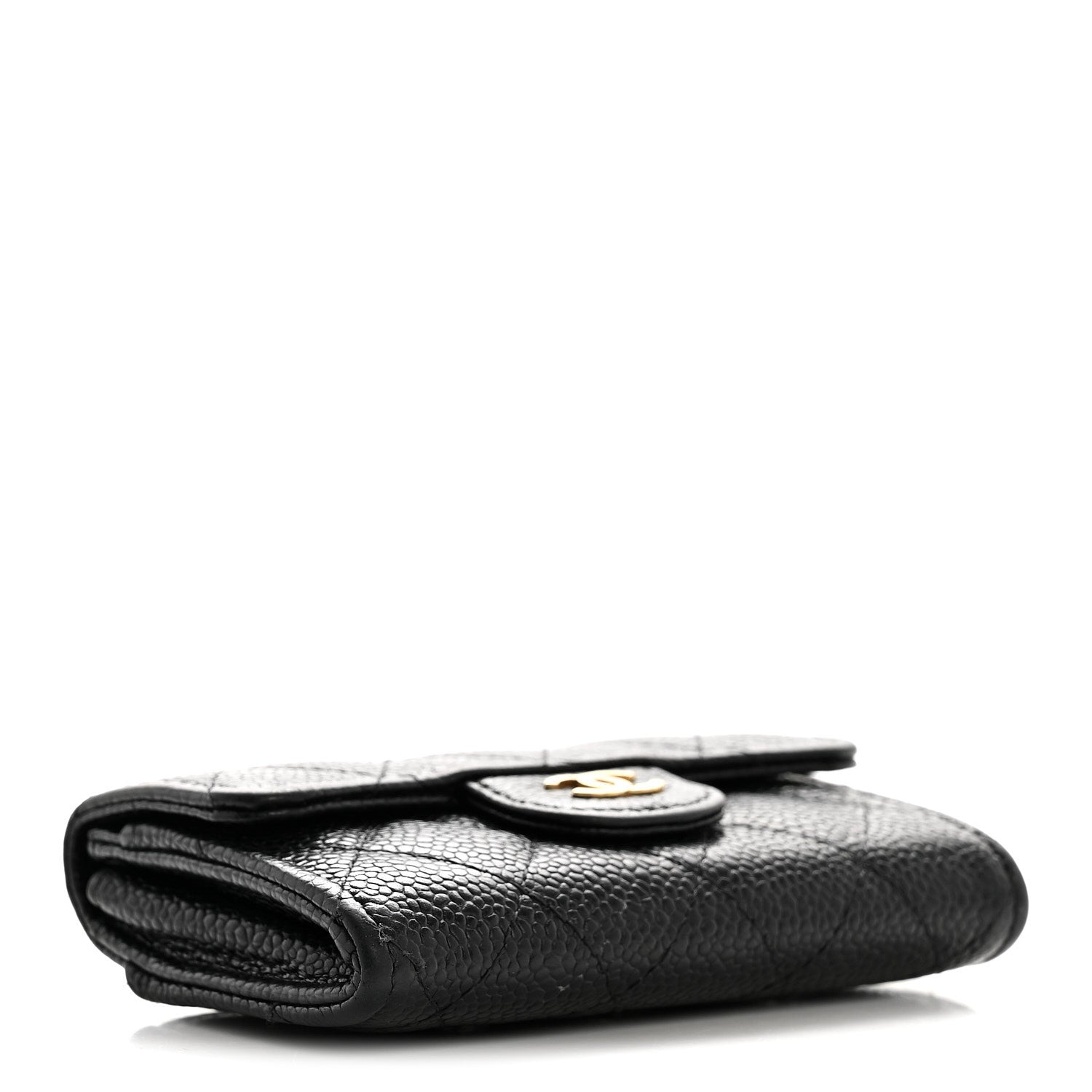 Caviar Quilted Flap  Holder Wallet Black