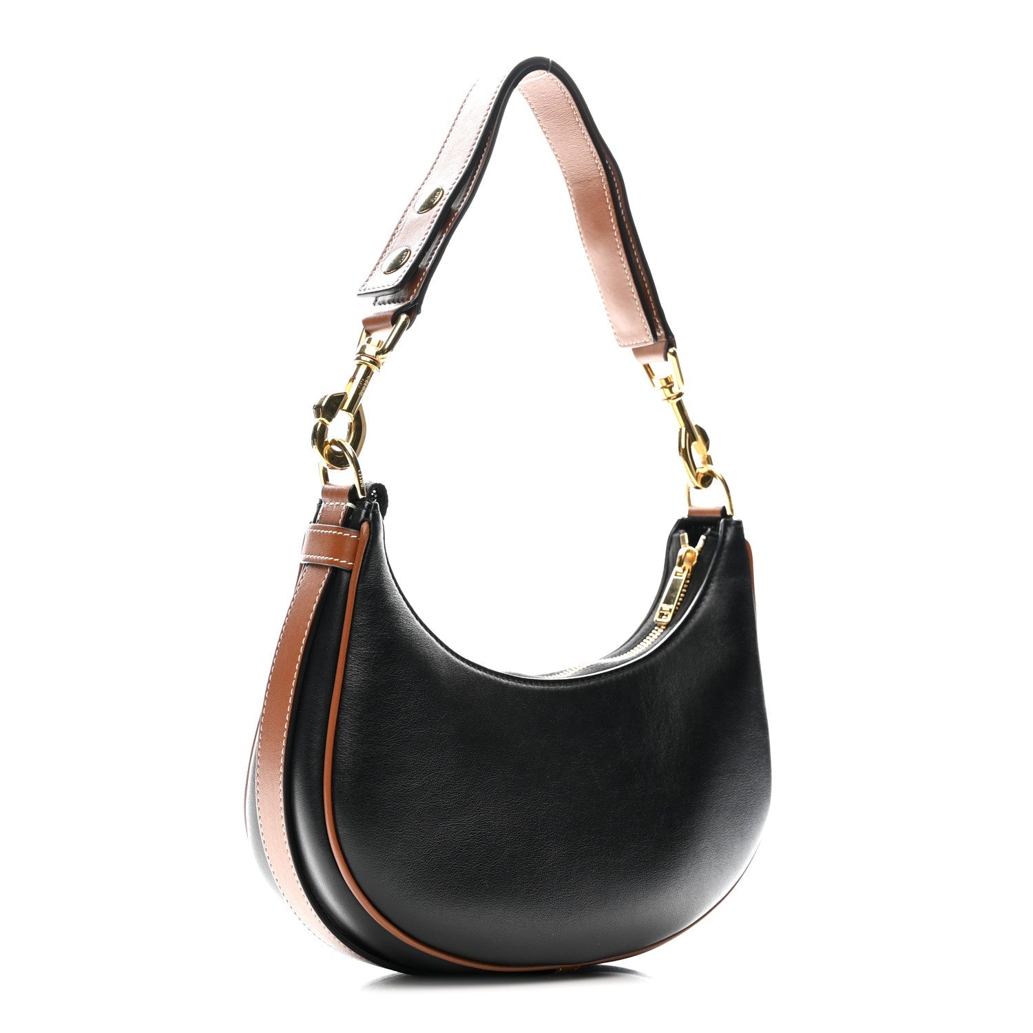 Smooth Calfskin Medium Strap Ava Shoulder Bag Black Tan
